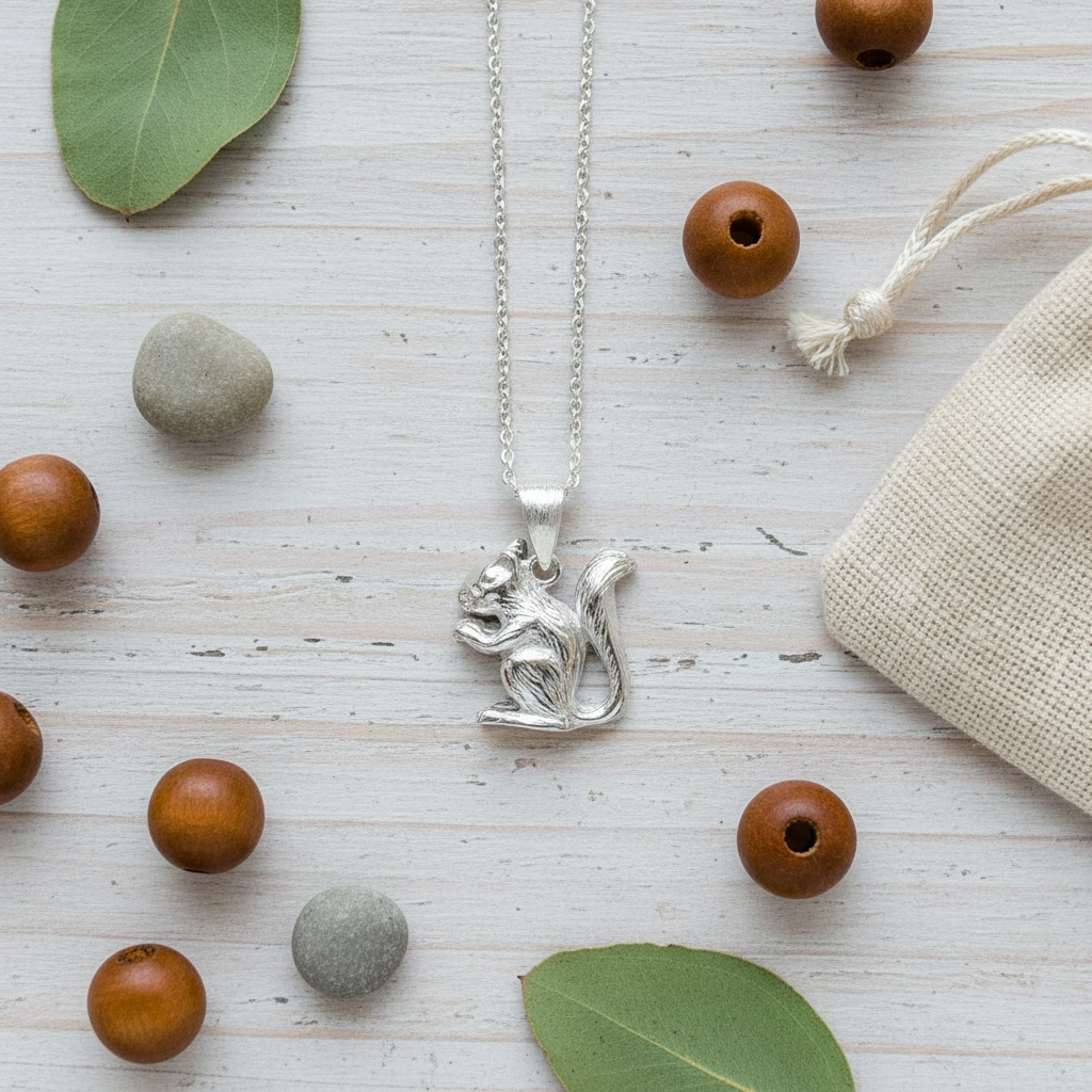 Handcrafted Squirrel Sterling Silver Squirrel Pendant - Twelve Silver Trees