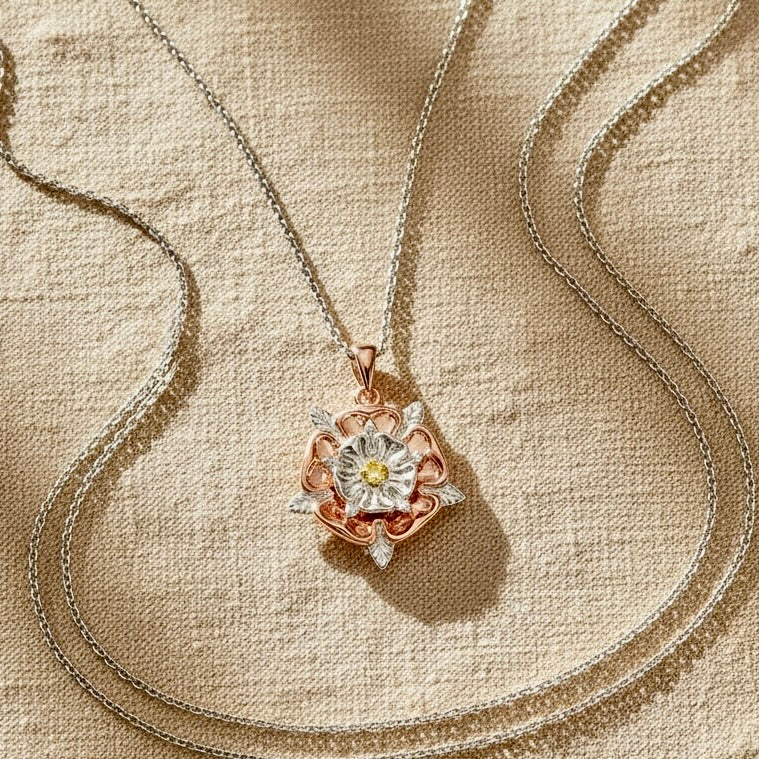 Tudor Rose Sterling Silver & 18 Carat Gold Pendant - Twelve Silver Trees