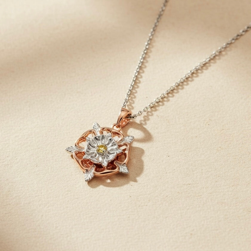 Tudor Rose Sterling Silver & 18 Carat Gold Pendant - Twelve Silver Trees