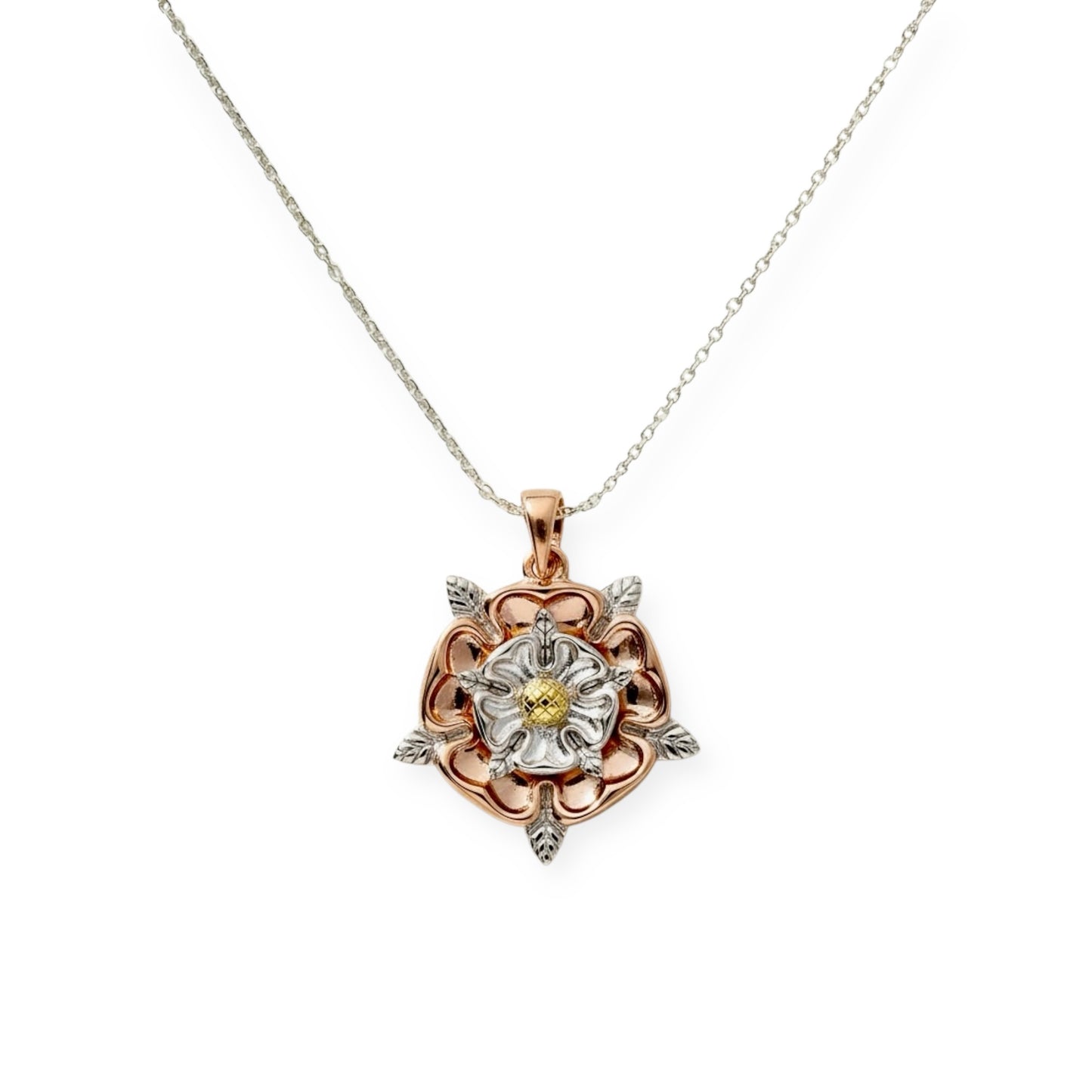 Tudor Rose Sterling Silver & 18 Carat Gold Pendant - Twelve Silver Trees