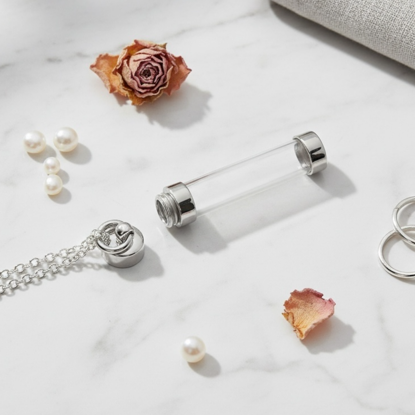 Sterling Silver Keepsake Vial Pendant Necklace - Twelve Silver Trees