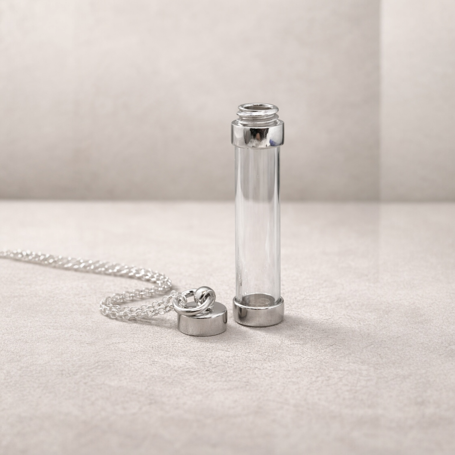 Sterling Silver Keepsake Vial Pendant Necklace - Twelve Silver Trees