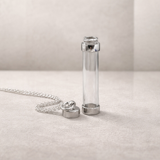Sterling Silver Keepsake Vial Pendant Necklace - Twelve Silver Trees