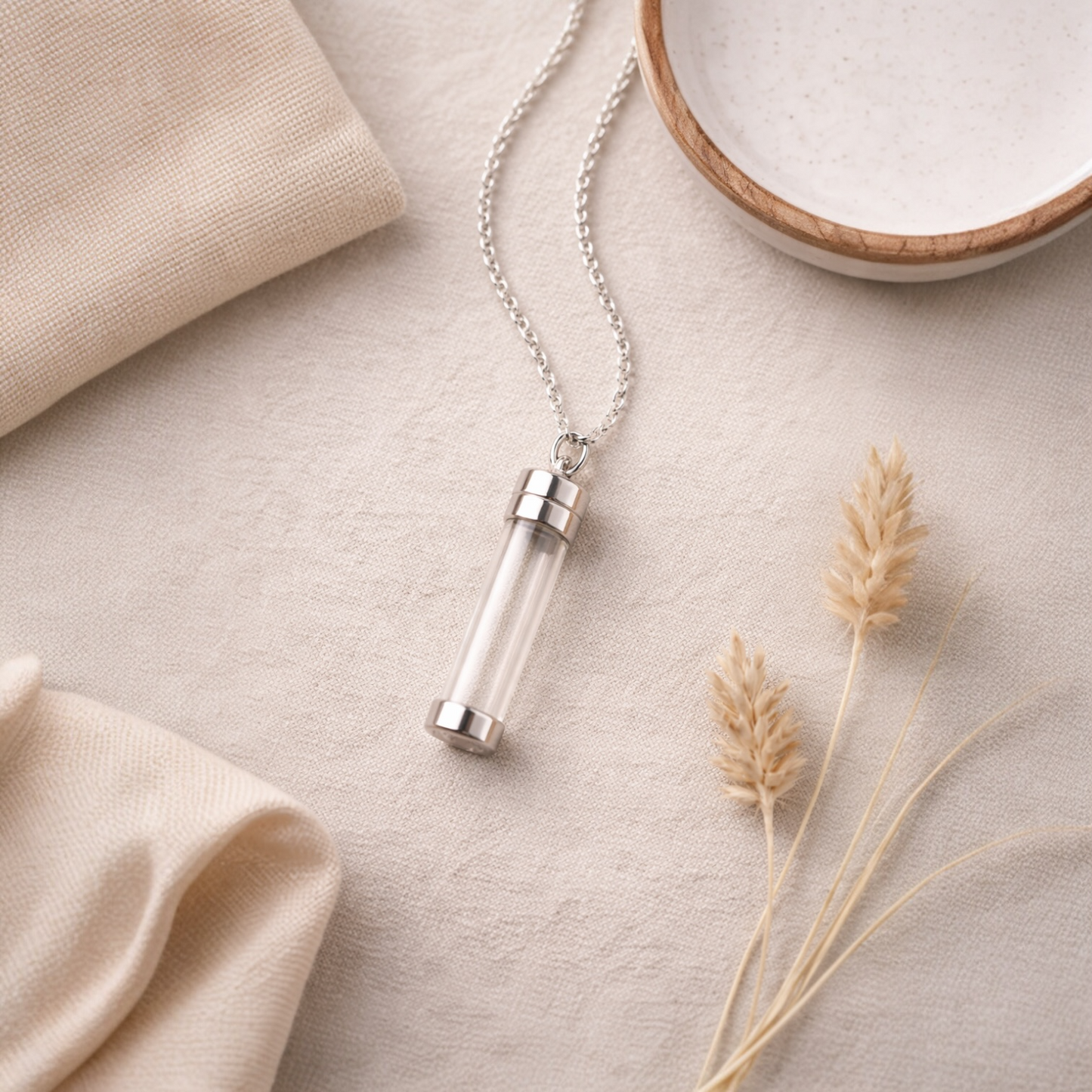 Sterling Silver Keepsake Vial Pendant Necklace - Twelve Silver Trees