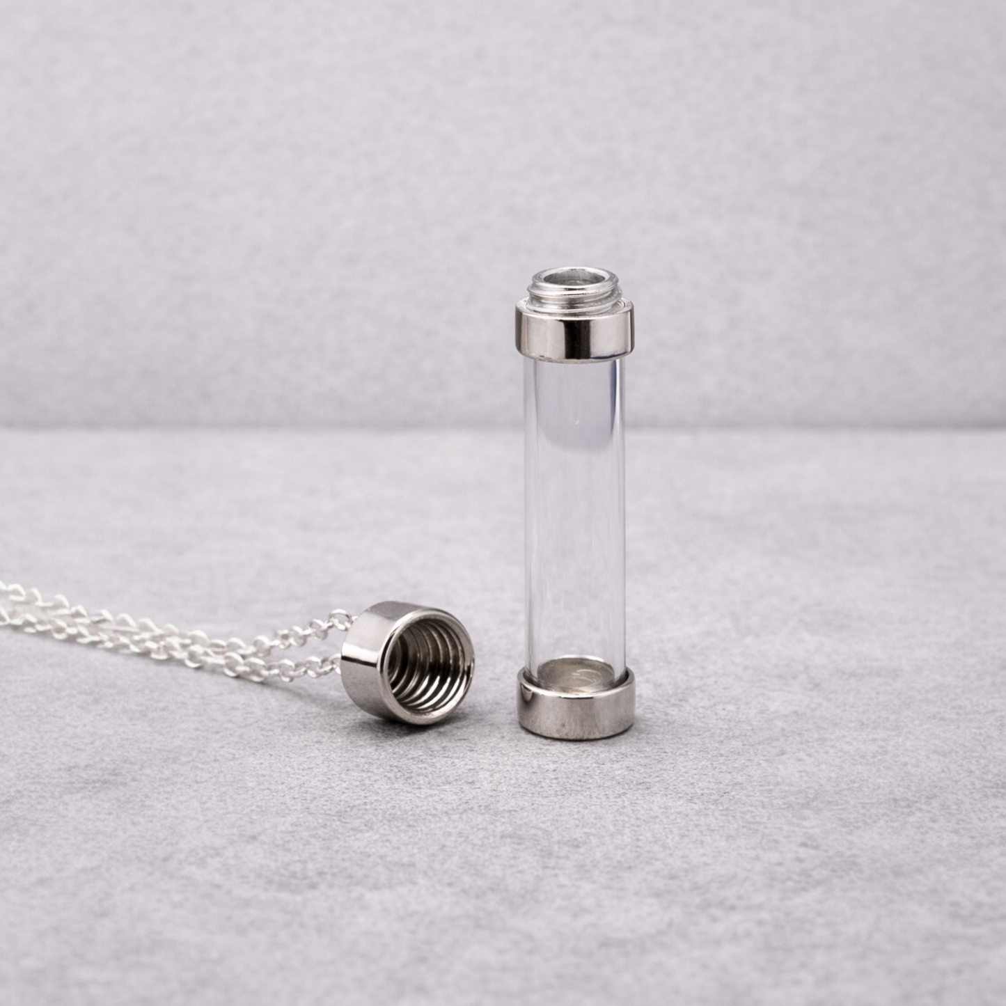 Sterling Silver Keepsake Vial Pendant Necklace - Twelve Silver Trees