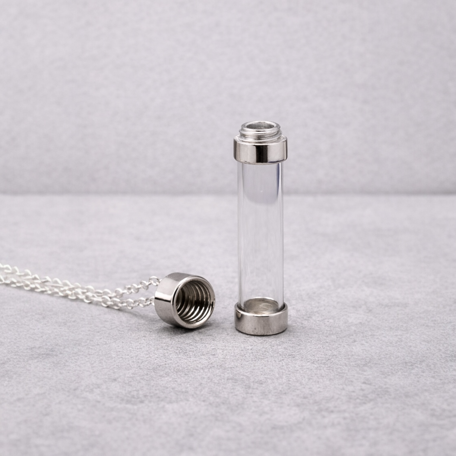 Sterling Silver Keepsake Vial Pendant Necklace - Twelve Silver Trees