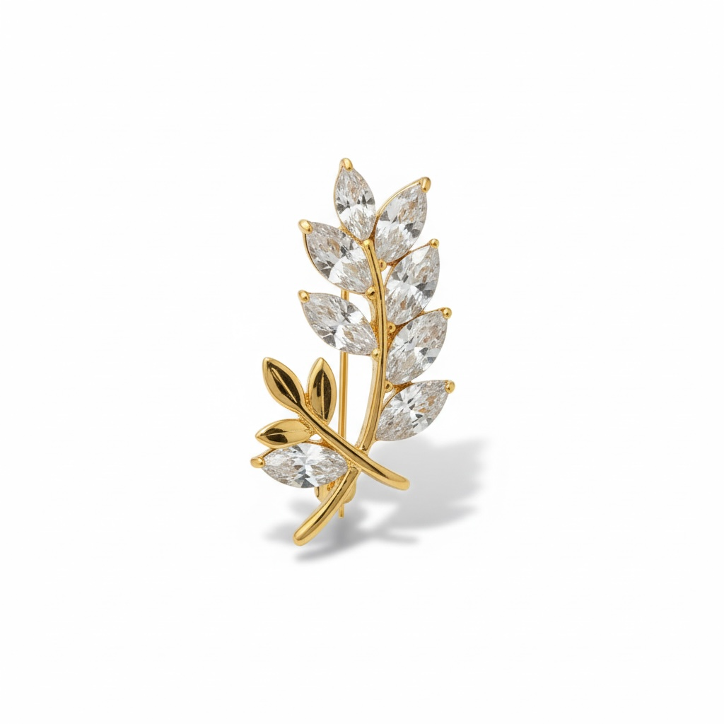 Wheat Sheaf Moissanite Brooch | 18ct Gold Vermeil Silver - Twelve Silver Trees