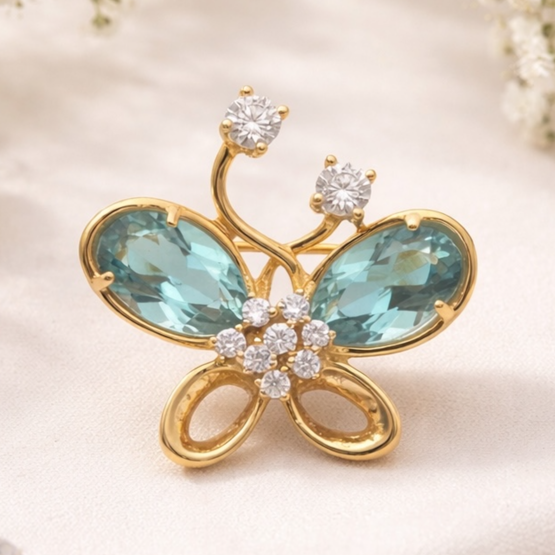 Butterfly Moissanite & Crystal Sterling Silver Brooch - Twelve Silver Trees