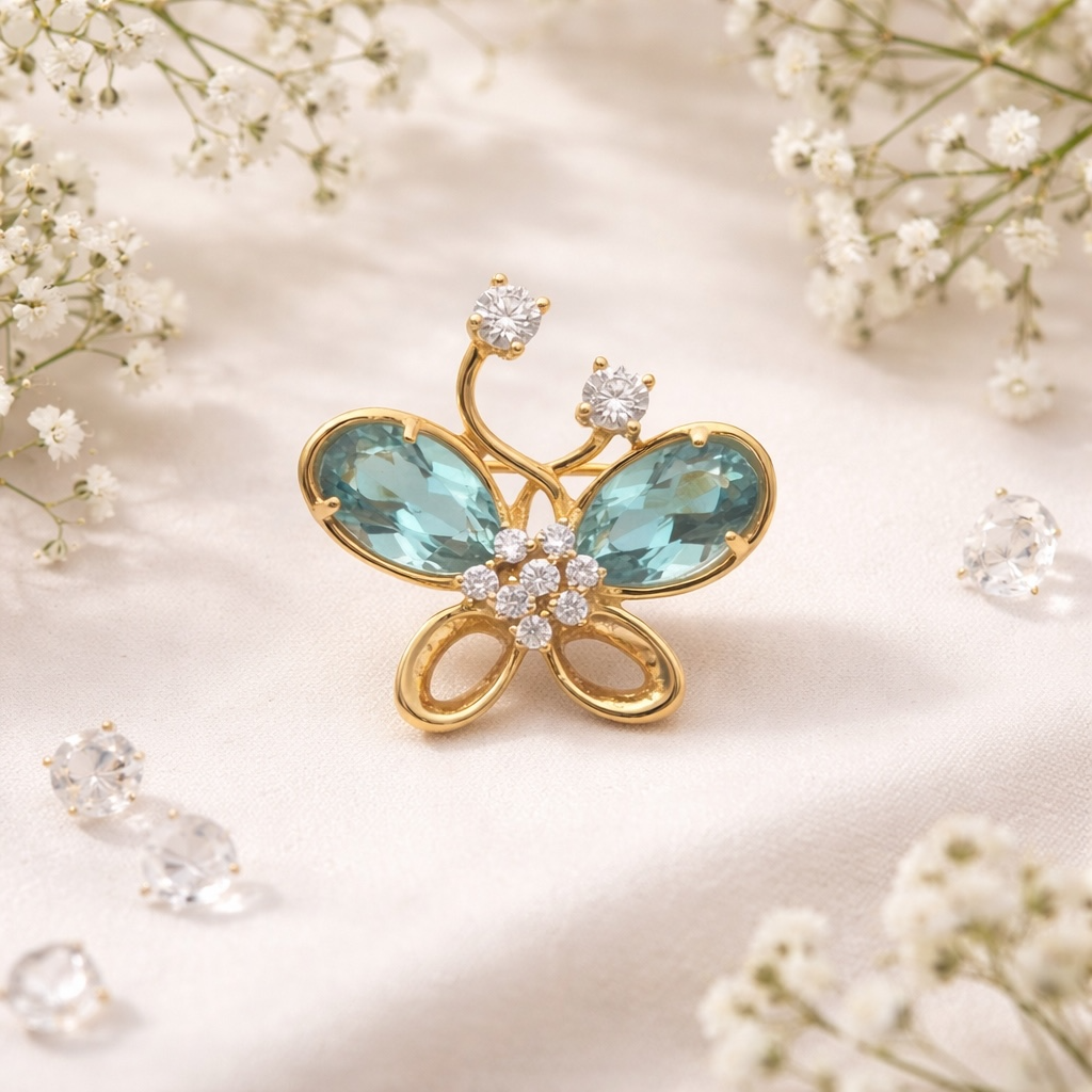 Butterfly Moissanite & Crystal Sterling Silver Brooch - Twelve Silver Trees