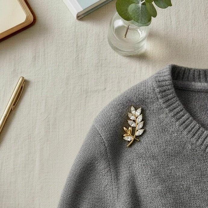 Wheat Sheaf Moissanite Brooch | 18ct Gold Vermeil Silver - Twelve Silver Trees