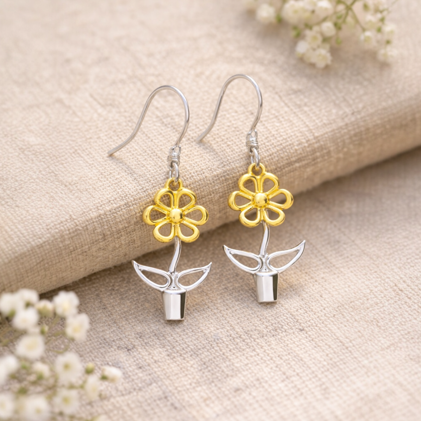 Blooming Joy - Flower Pot Earrings - Twelve Silver Trees