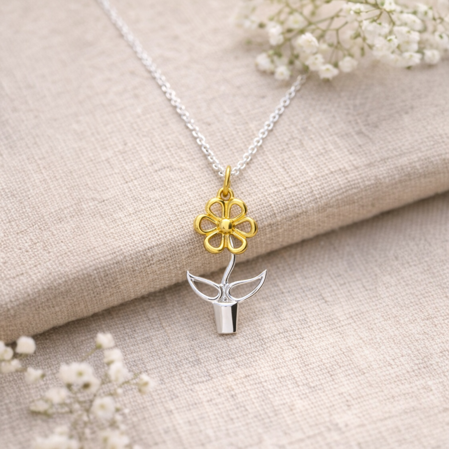 Blooming Joy - Flower pot Pendant - Twelve Silver Trees