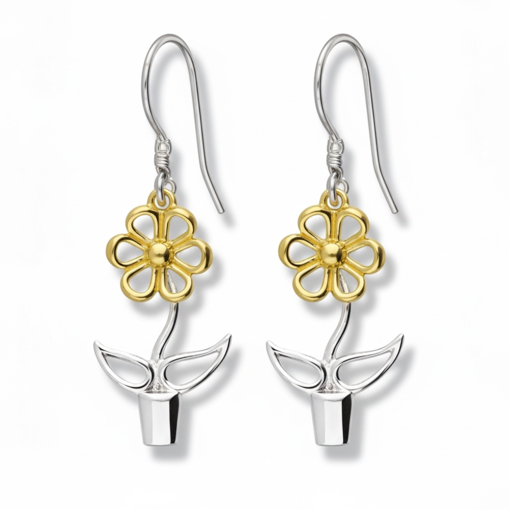 Blooming Joy - Flower Pot Earrings - Twelve Silver Trees
