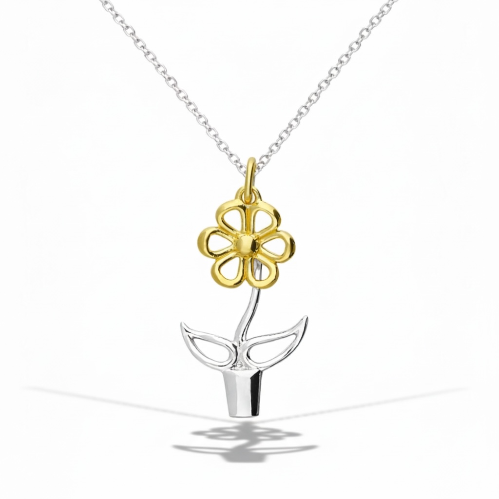 Blooming Joy - Flower Pot Pendant and Earring Set - Twelve Silver Trees