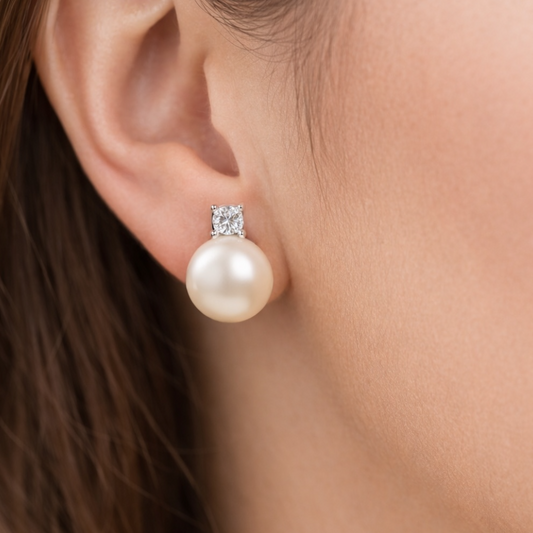 8mm freshwater pearl stud earrings with a cubic zirconia accent from the gemstone collection at Twelve Silver Trees jewellery 
