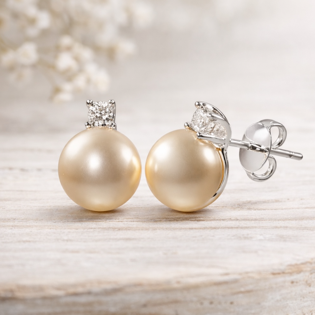 Regency Freshwater Pearl & Cubic Zirconia Stud Earrings in Sterling Silver - Twelve Silver Trees