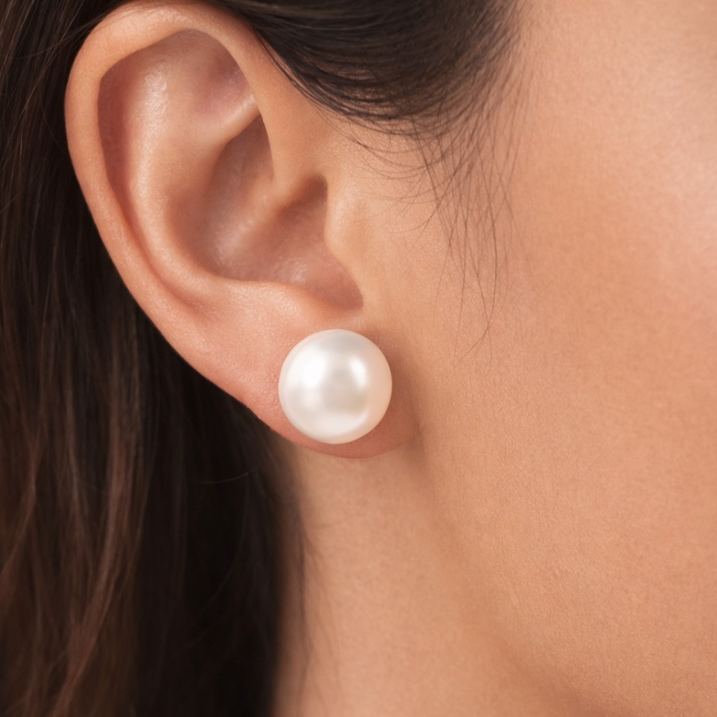 12mm white freshwater pearl stud earrings with sterling silver posts from the gemstone collection at Twelve Silver Trees Jewellery