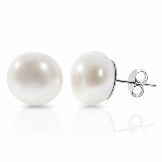 12mm white freshwater pearl stud earrings with sterling silver posts from the gemstone collection at Twelve Silver Trees Jewellery