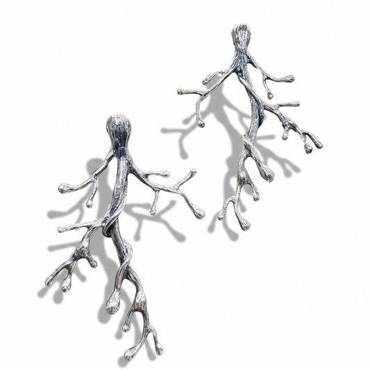 Ancient Woodland Branch Earrings handcrafted in sterling silver showing organic branch textures and sculptural shadows