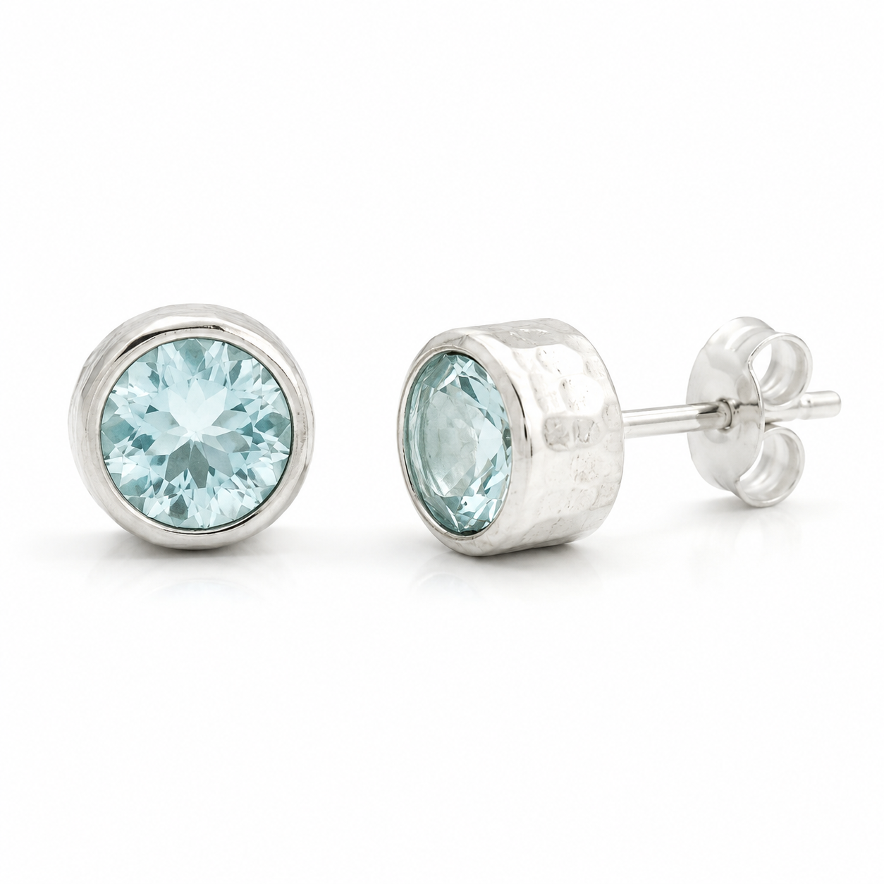 Sunlit Earth Aqua Blue Topaz Stud Earrings in Sterling Silver - Twelve Silver Trees