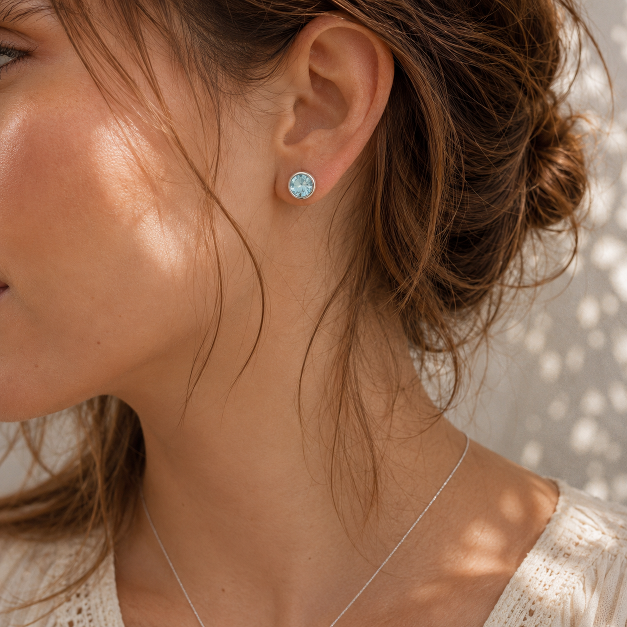 Sunlit Earth Aqua Blue Topaz Stud Earrings in Sterling Silver - Twelve Silver Trees