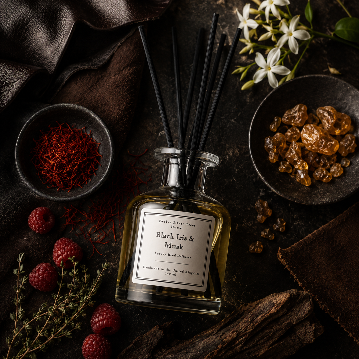 Handmade Tuscan Leather Luxury Reed Diffuser - Twelve Silver Trees