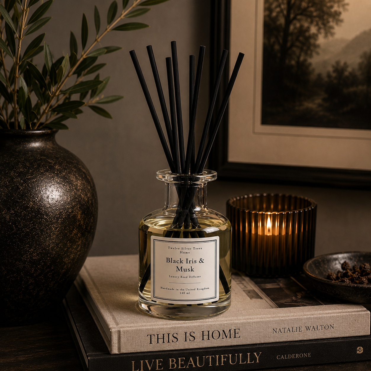 Handmade Black Iris & Musk Luxury Reed Diffuser - Twelve Silver Trees