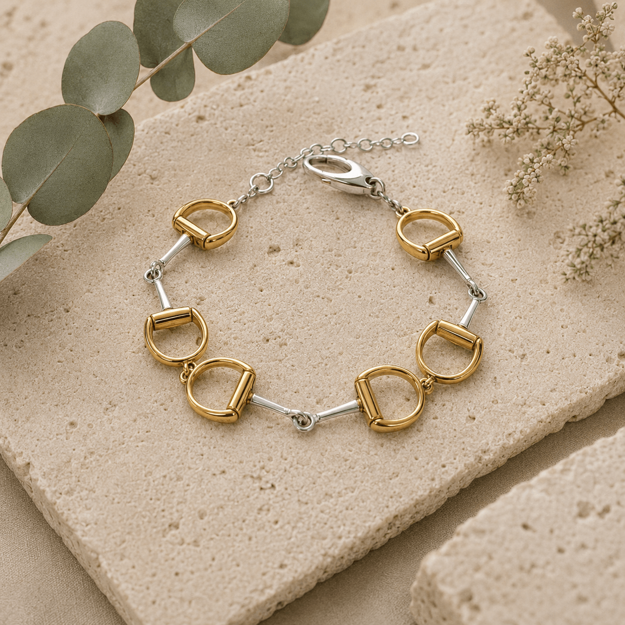 Signature Sterling Silver & 18ct Gold Vermeil Chunky Snaffle Bracelet - Twelve Silver Trees