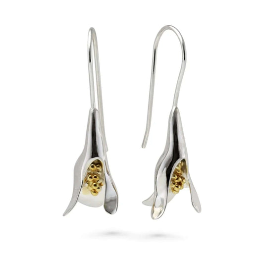 Contemporary Snowdrop Flower Earrings in Sterling Silver & Gold - Twelve Silver Trees