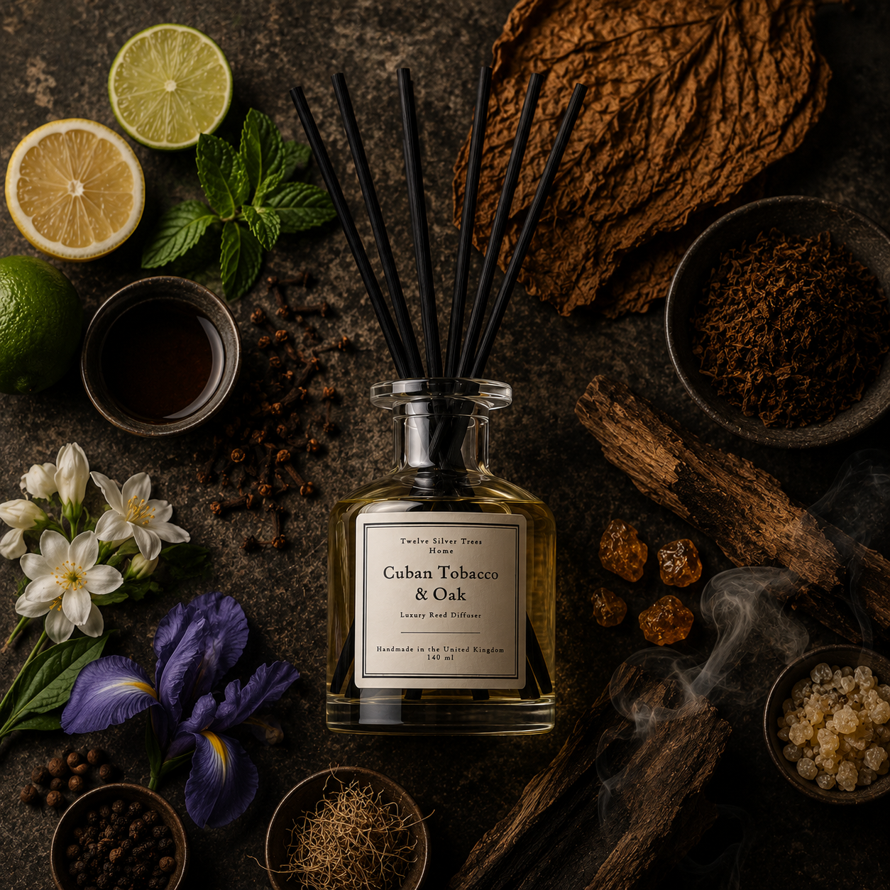 Handmade Cuban Tobacco & Oak Luxury Reed Diffuser - Twelve Silver Trees