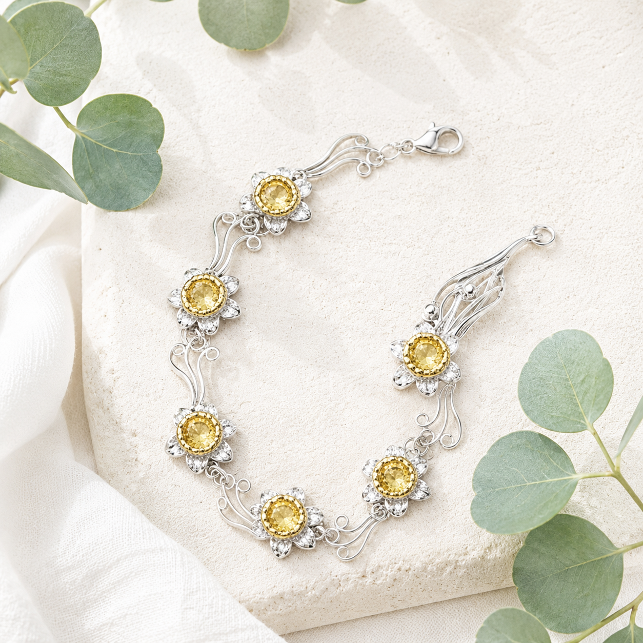 Handmade Sterling Silver Daffodil Flower Bracelet - Twelve Silver Trees