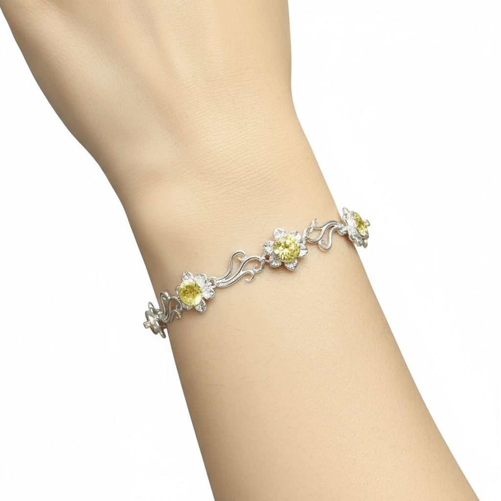 Handmade Sterling Silver Daffodil Flower Bracelet - Twelve Silver Trees