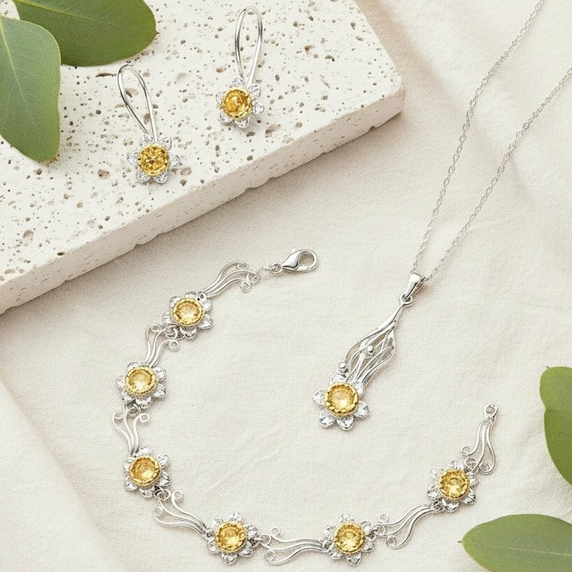 Handmade Sterling Silver Daffodil Flower Bracelet - Twelve Silver Trees