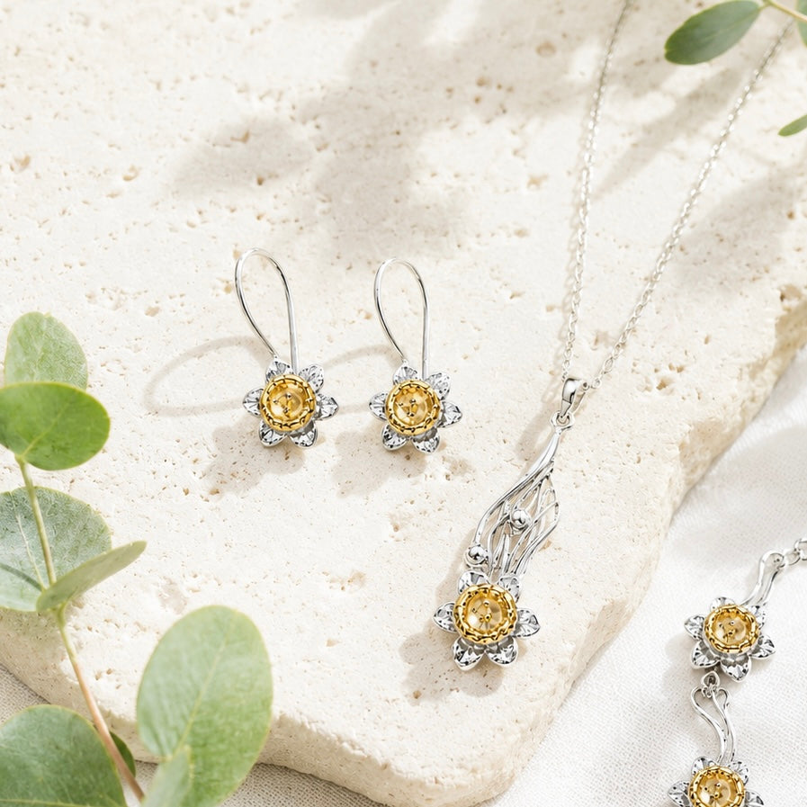Daffodil Hook Earrings In Sterling Silver With 18 Carat Gold - Twelve Silver Trees
