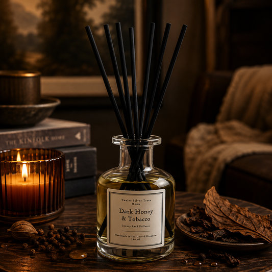 Handmade Dark Honey & Tobacco Luxury Reed Diffuser - Twelve Silver Trees