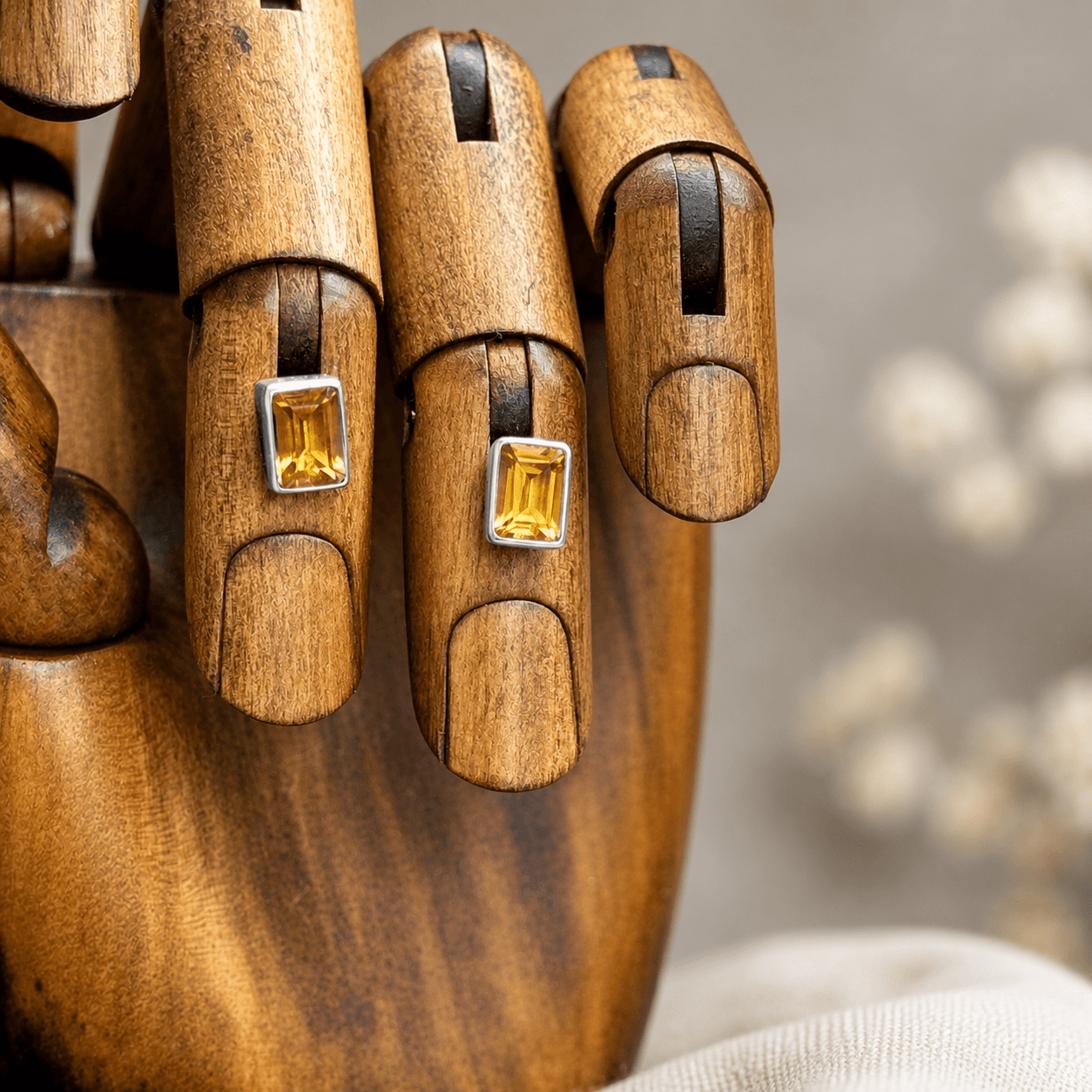 Sunlit Earth Citrine Rectangle Sterling Silver Stud Earrings - Twelve Silver Trees