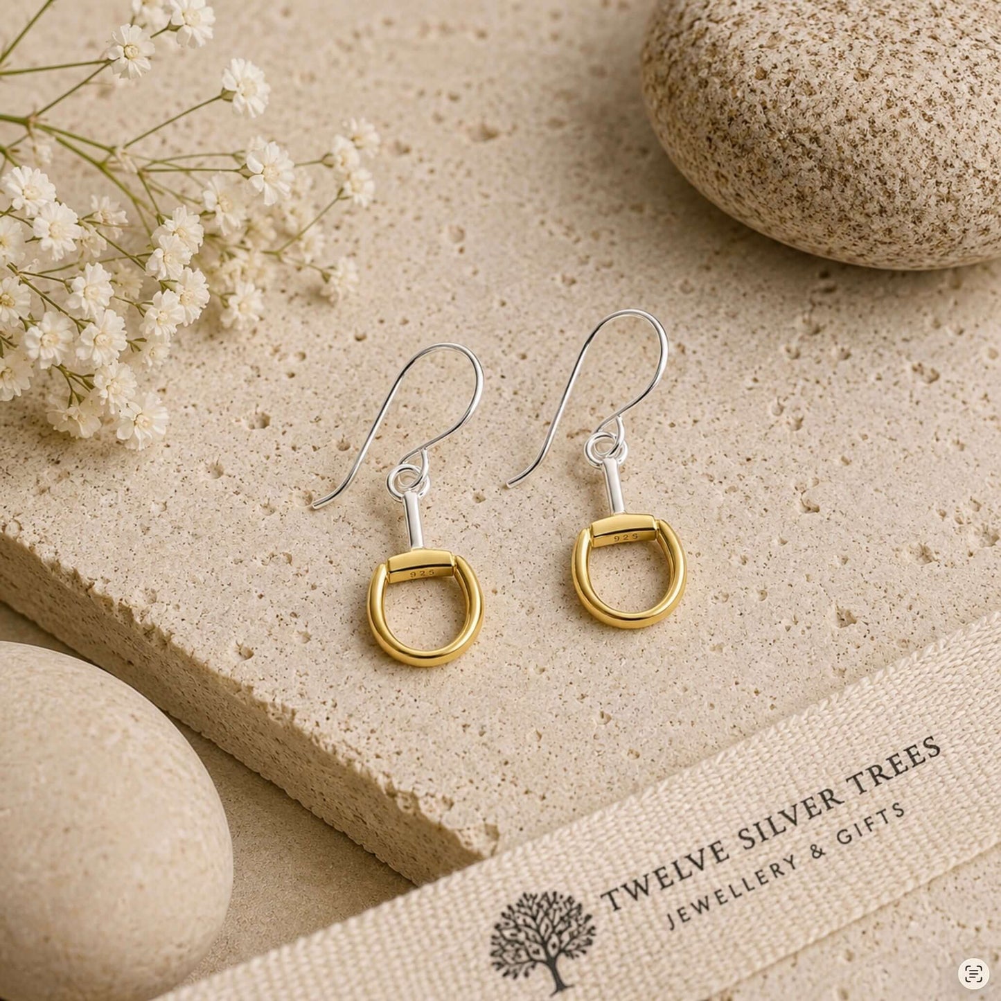 Sterling Silver Gold Vermeil Snaffle Bit Drop Earrings - Twelve Silver Trees