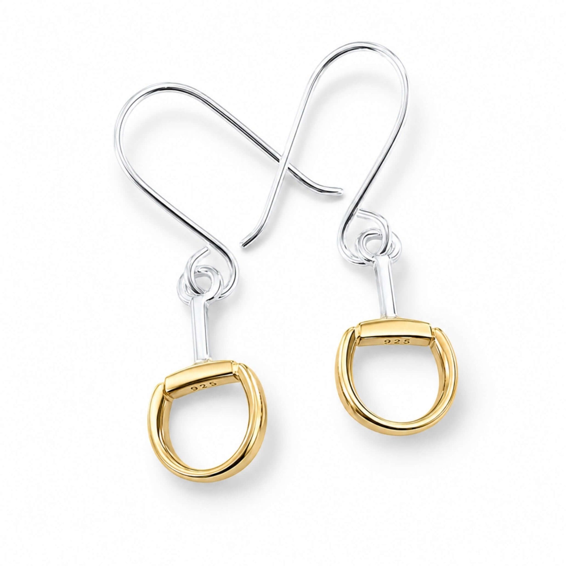 Sterling Silver Gold Vermeil Snaffle Bit Drop Earrings - Twelve Silver Trees