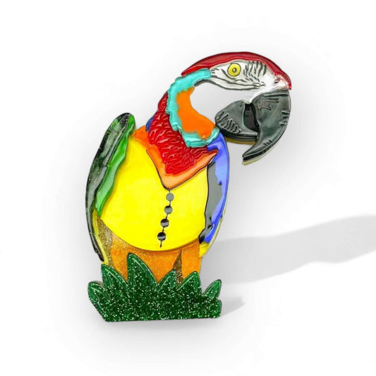 Blue & Gold Macaw Acrylic Art Brooch - Twelve Silver Trees