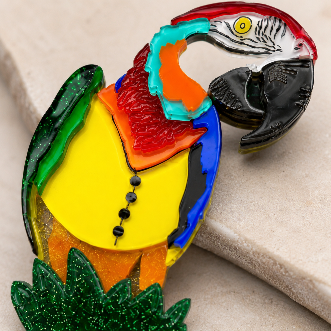 Blue & Gold Macaw Acrylic Art Brooch - Twelve Silver Trees