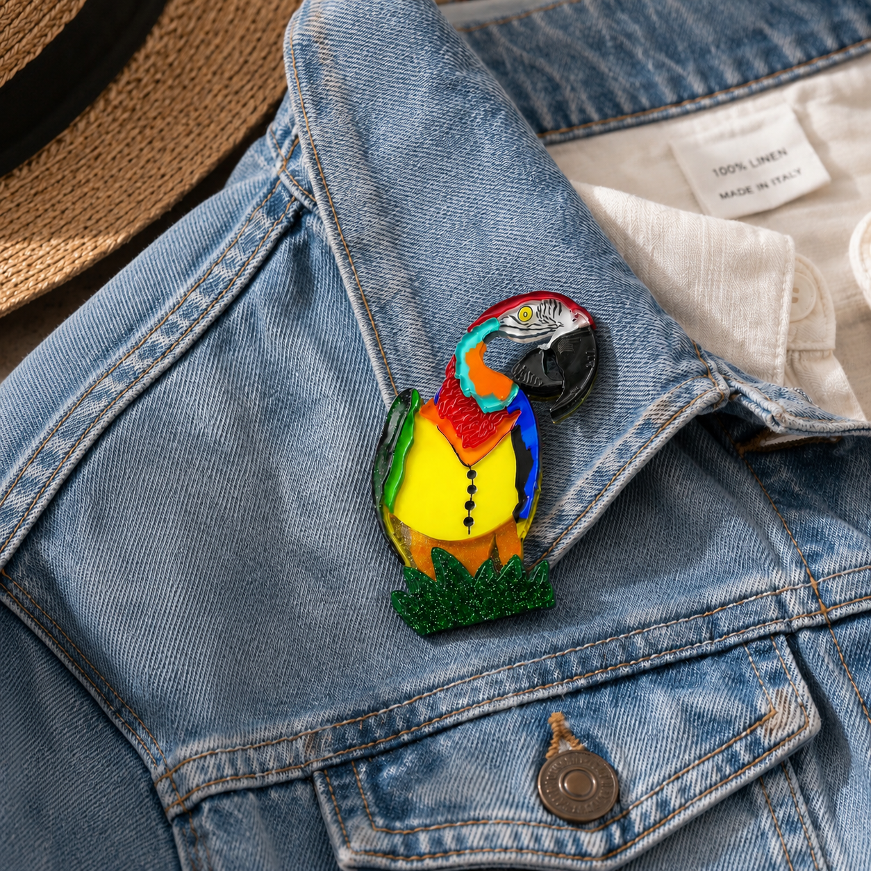 Blue & Gold Macaw Acrylic Art Brooch - Twelve Silver Trees