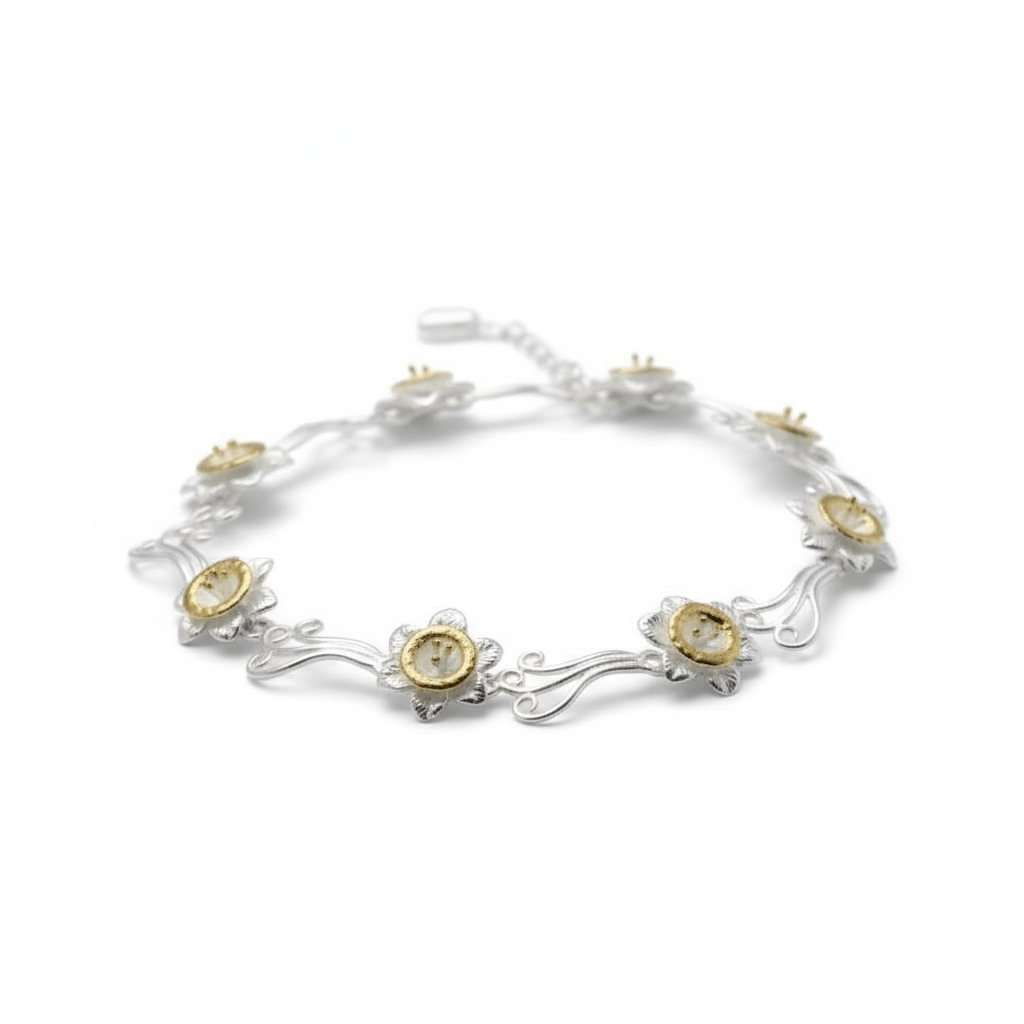 Handmade Sterling Silver Daffodil Flower Bracelet - Twelve Silver Trees