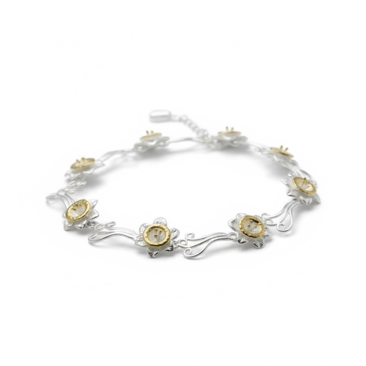 Handmade Sterling Silver Daffodil Flower Bracelet - Twelve Silver Trees