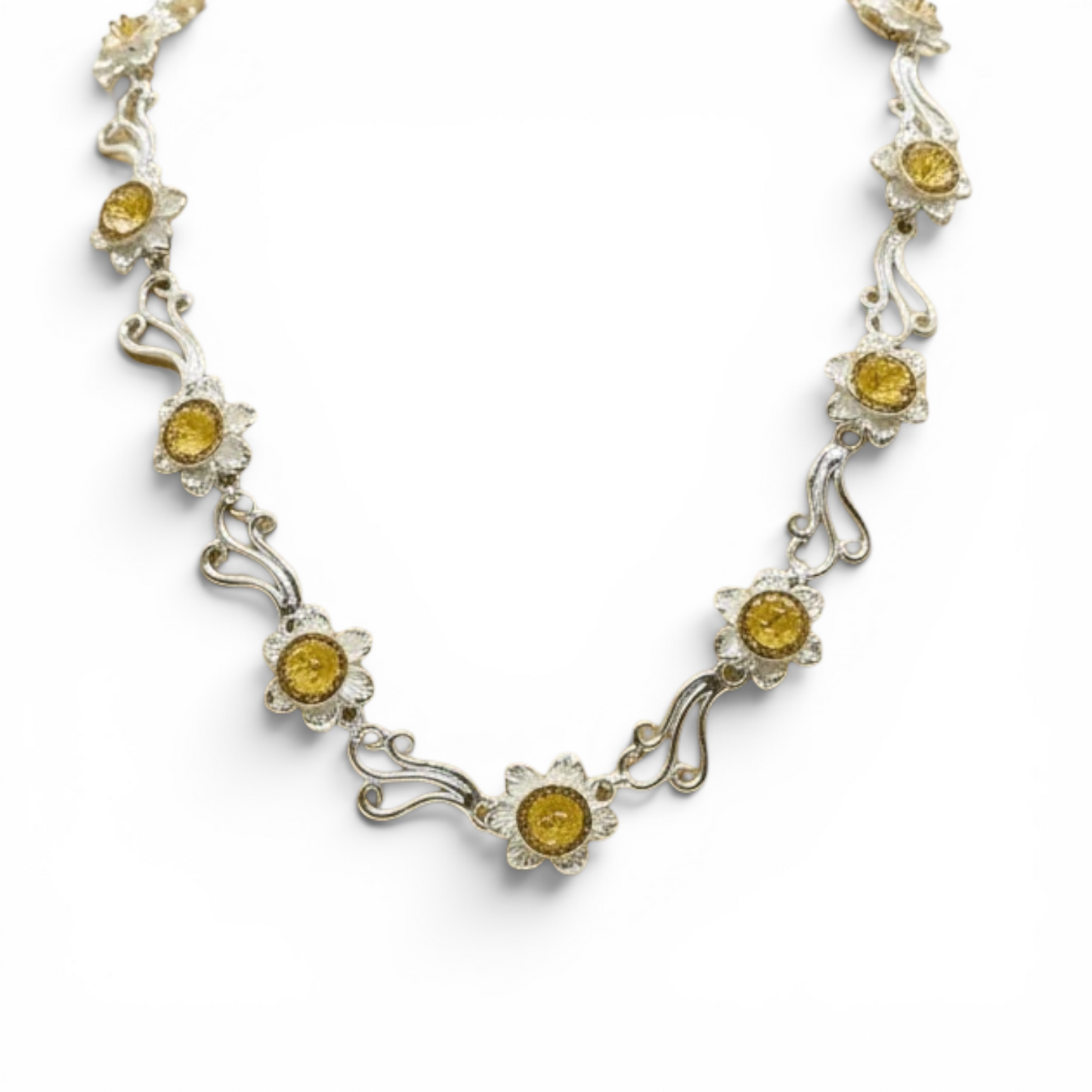 Daffodil Flower Link Necklace in Sterling Silver & Gold - Twelve Silver Trees