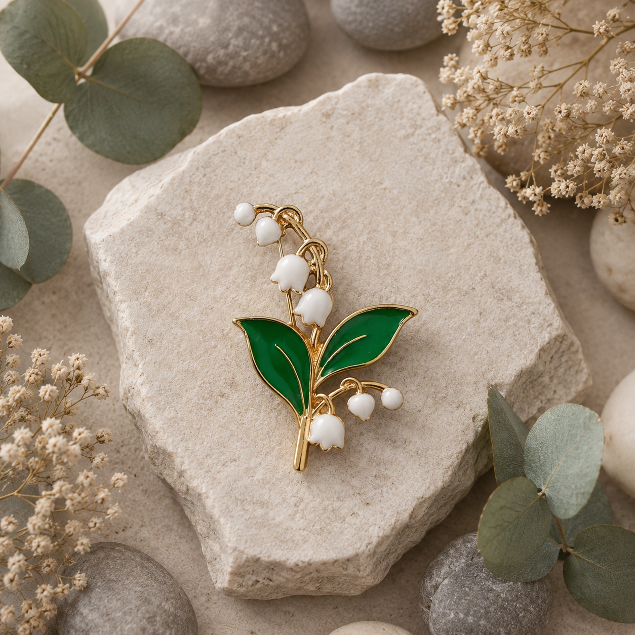 Lily of the Valley Enamel Flower Brooch - Twelve Silver Trees