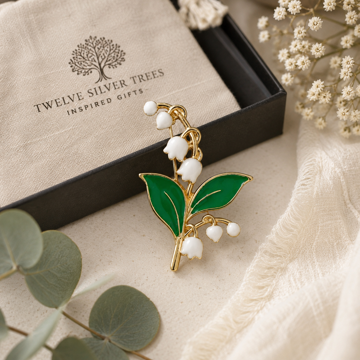 Lily of the Valley Enamel Flower Brooch - Twelve Silver Trees