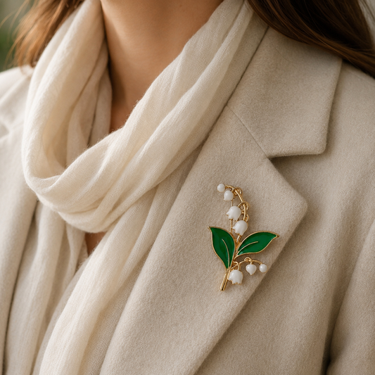 Lily of the Valley Enamel Flower Brooch - Twelve Silver Trees
