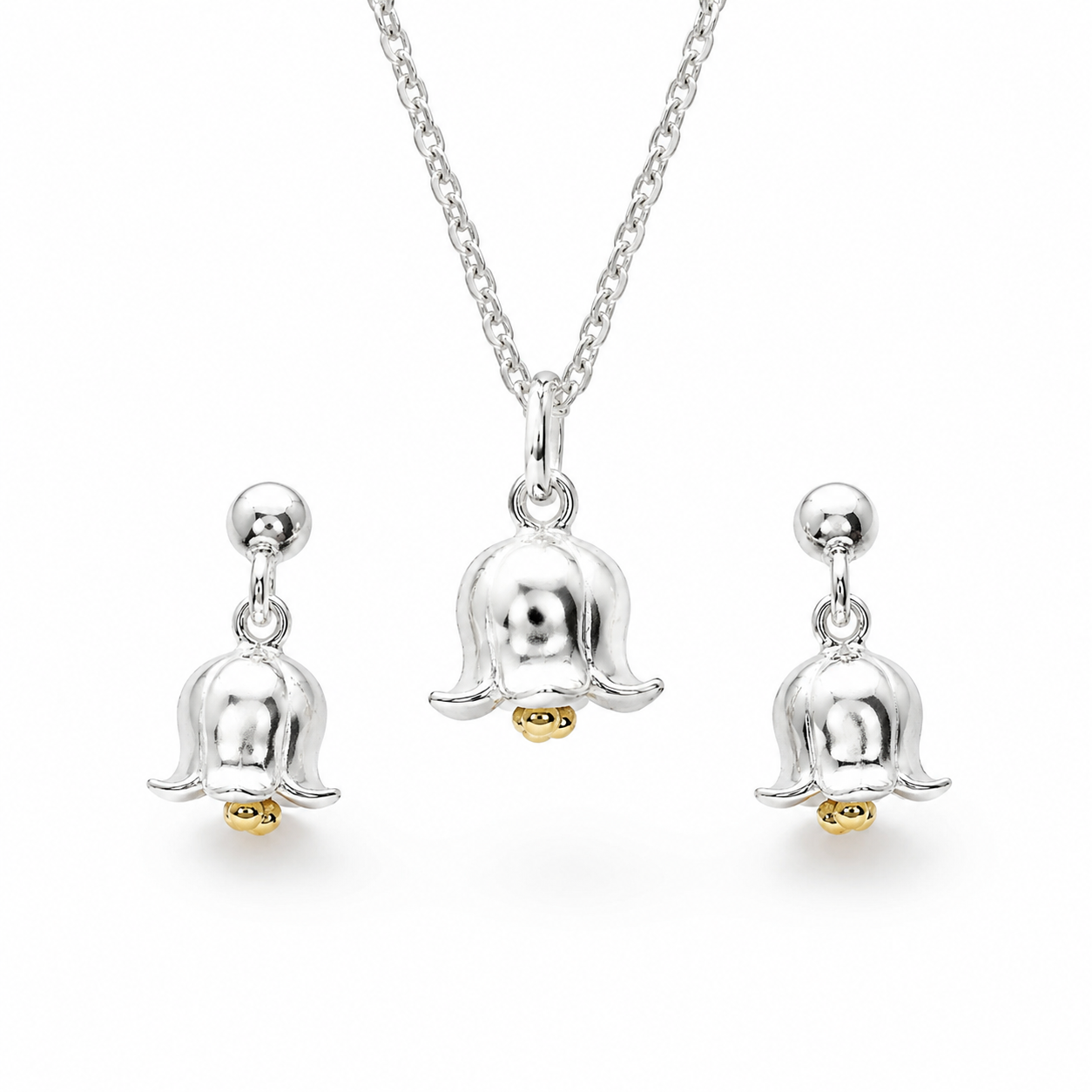 Lily of the Valley Jewellery Gift Set in Sterling Silver & Gold - Twelve Silver Trees