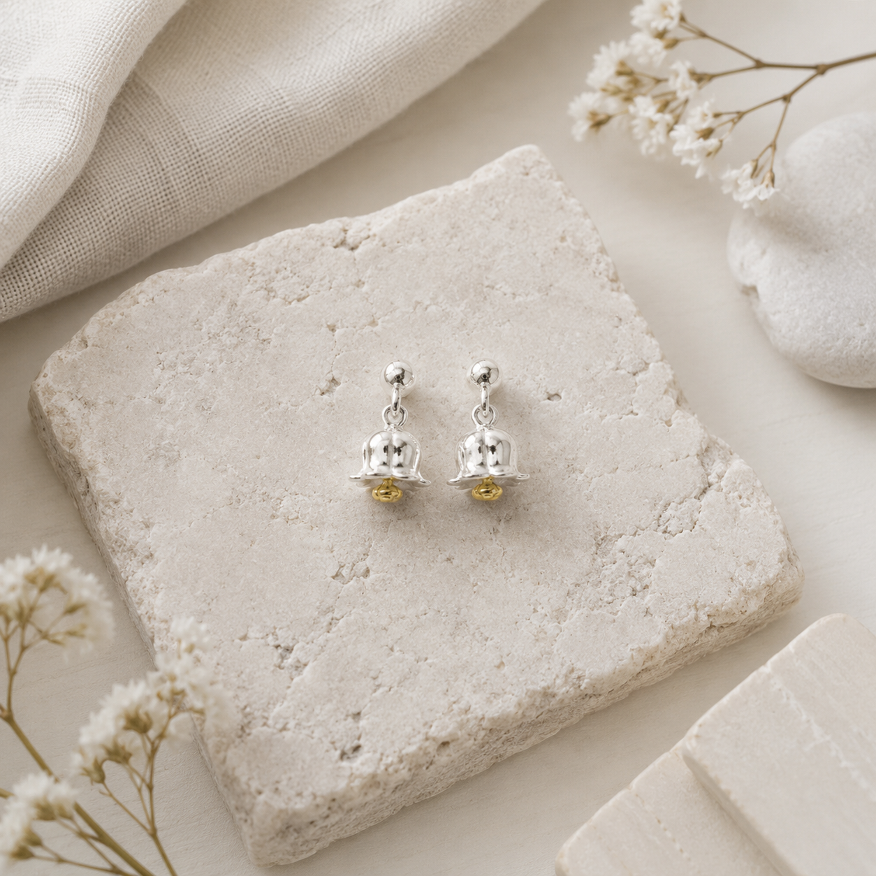 Lily of the Valley Stud Earrings in Sterling Silver & Gold - Twelve Silver Trees
