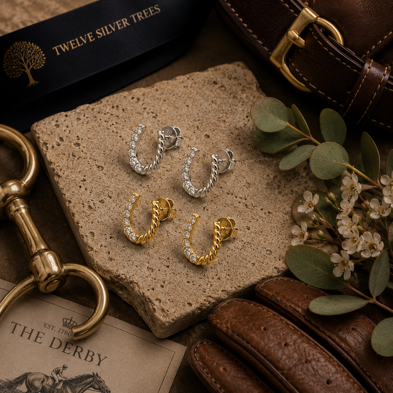 Twisted Horseshoe Stud Earrings in Sterling Silver & Gold Vermeil - Twelve Silver Trees